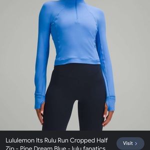 Blue Lululemon Rulu Run Cropped Half Zip size 4
